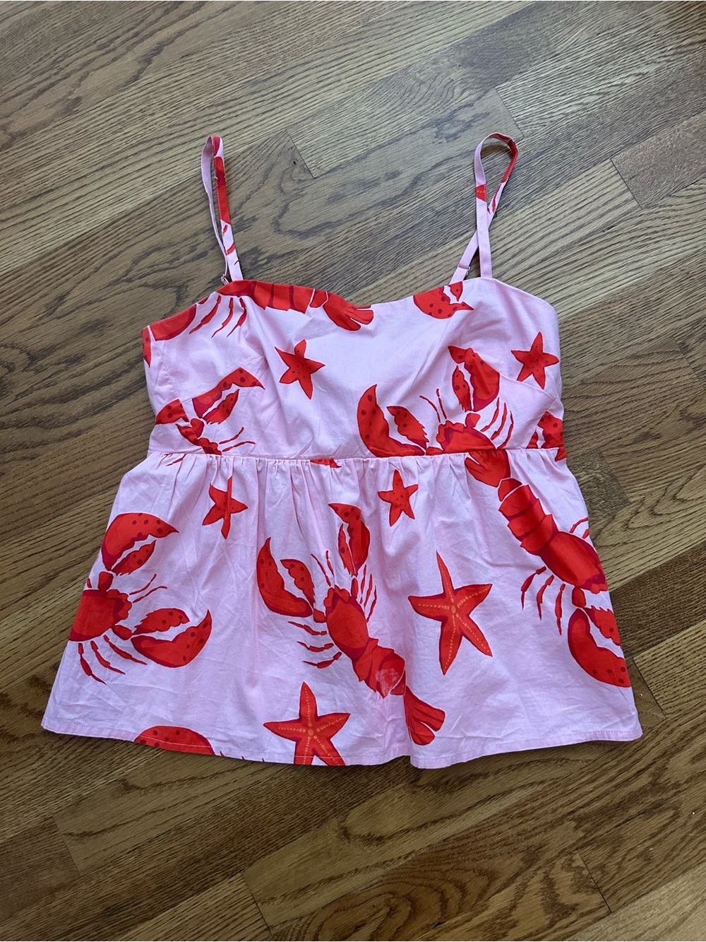 J. Crew Pink Tank Top with Red Lobster & Starfish Motif